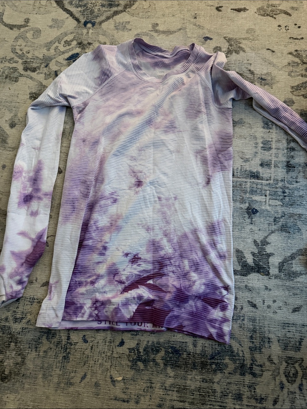 Tie-Dye Long Sleeve Ribbed Top - Lavender & White
